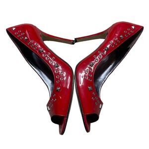 Enzo Angiolini Candy Apple Red Studded Peep Toes
